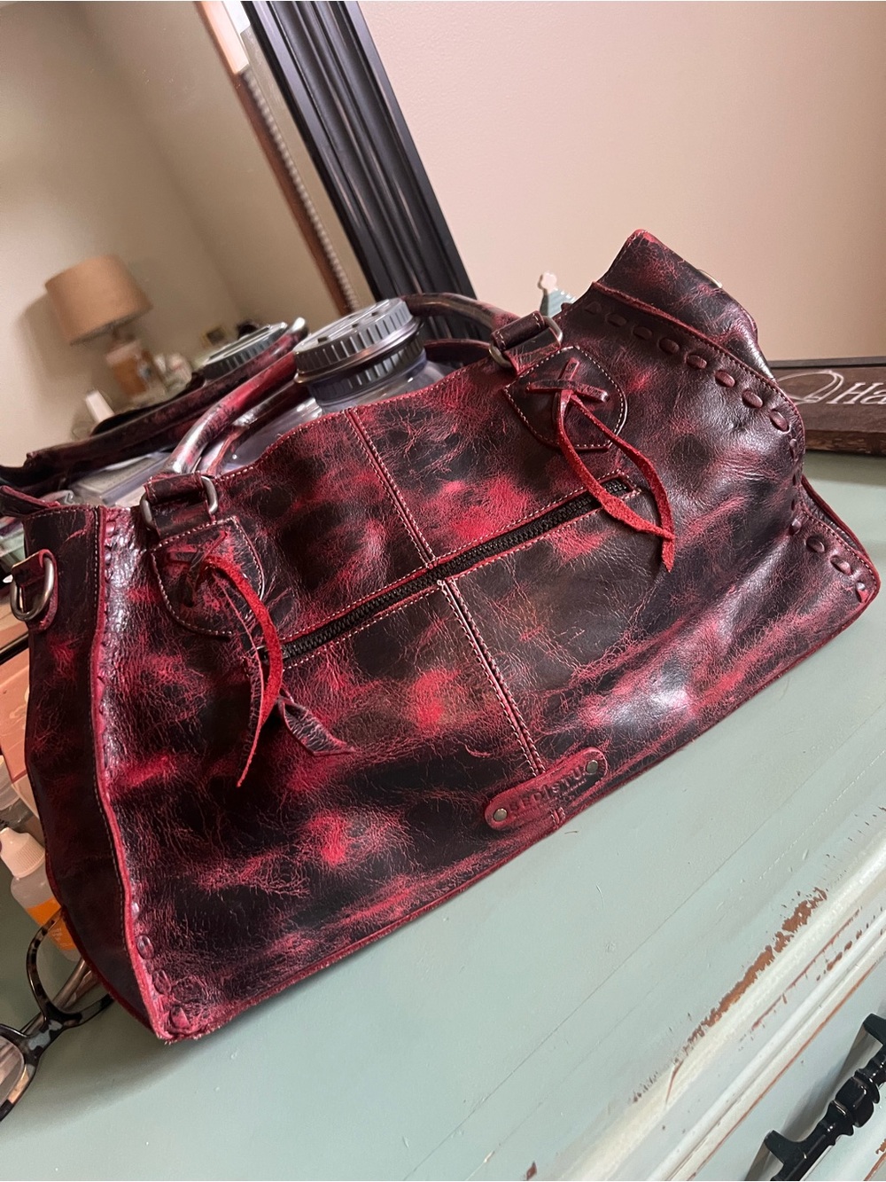 BED STU Rockababy Oxblood Red Distressed Leather Tote Bag